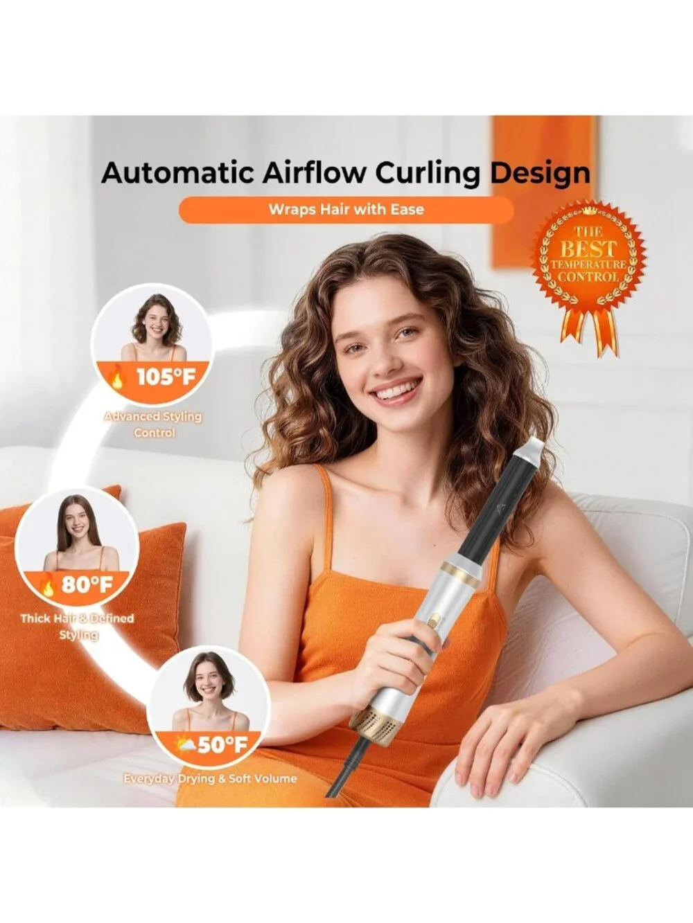 5-in-1 Hot Air Brush & Curler, Fast Drying, Adjustable Temp, Detachable Styling